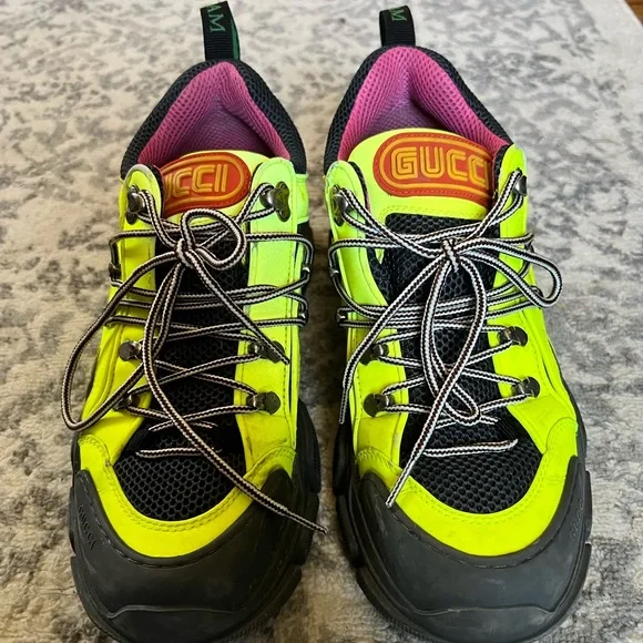 GUCCI Neon Yellow Reflective Flashtrek Hiking Sneakers Shoes Size